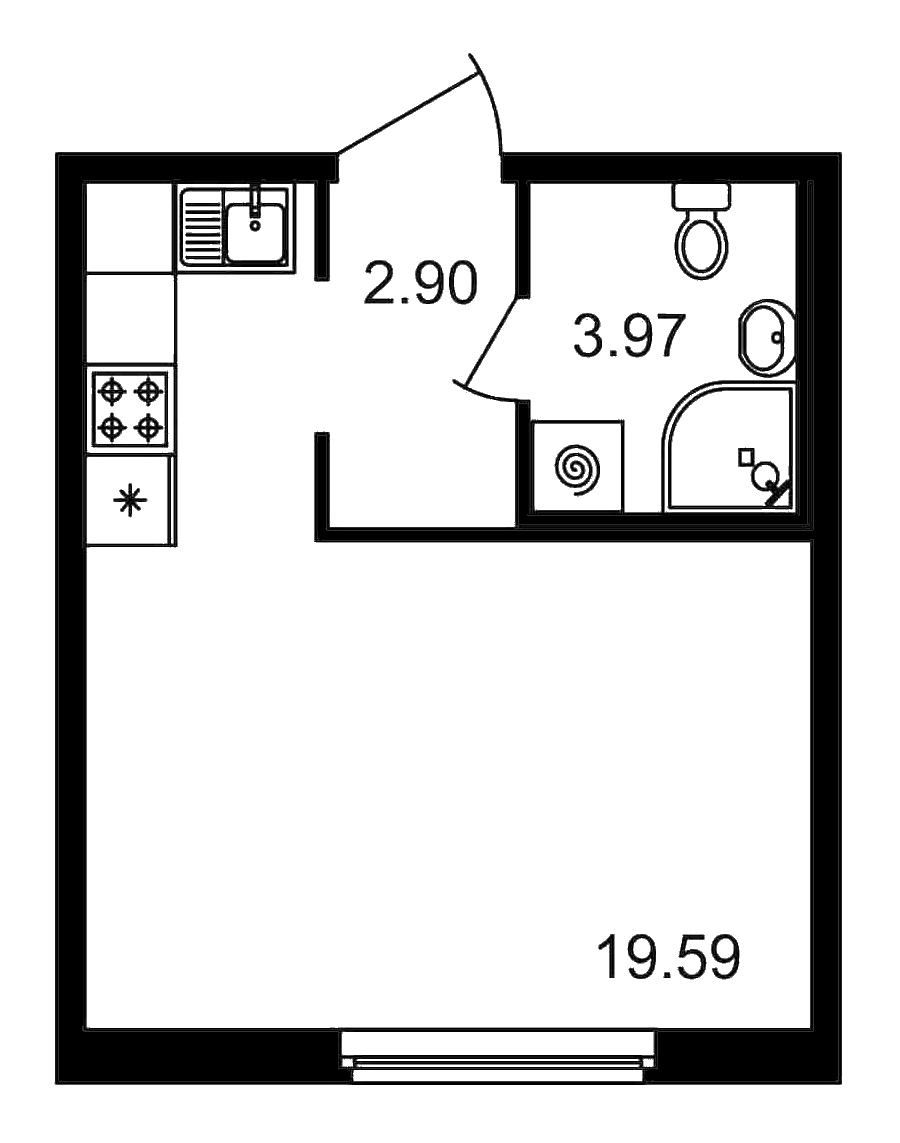 Квартира студия 26.46 м², 1/15 эт., ЖК «Новые горизонты»